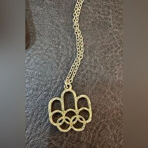 Vintage 1976 Olympic Game Rings  Gold Plated Pendant Necklace Cojo 1976 Montreal